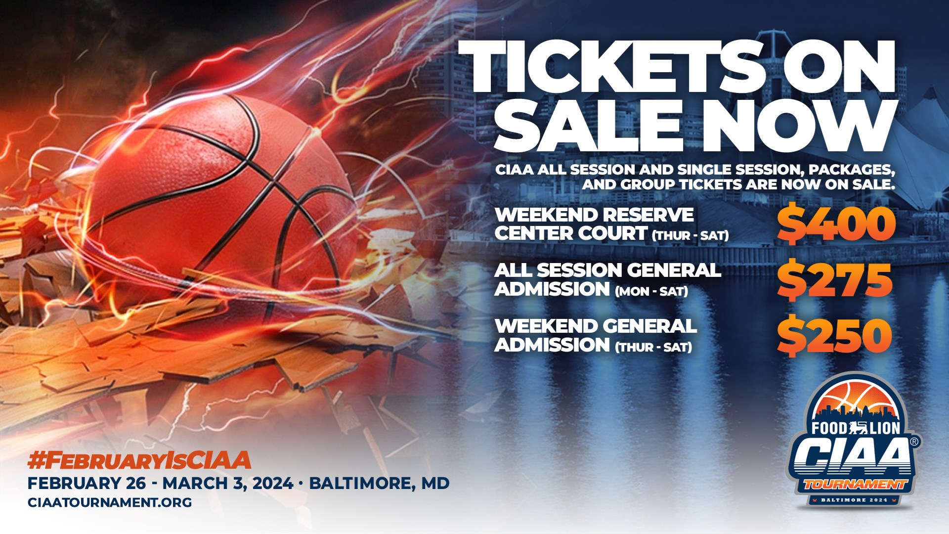 TICKETS ON SALE NOW FOR FOOD LION CIAA MEN'S AND WOMEN'S BASKETBALL TOURNAMENT