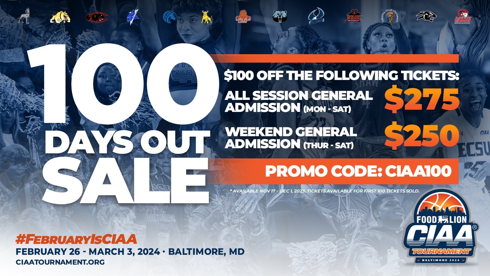 100 Days Out Ticket Sale Launched for Food Lion 2024 CIAA Championship Basketball Tournament