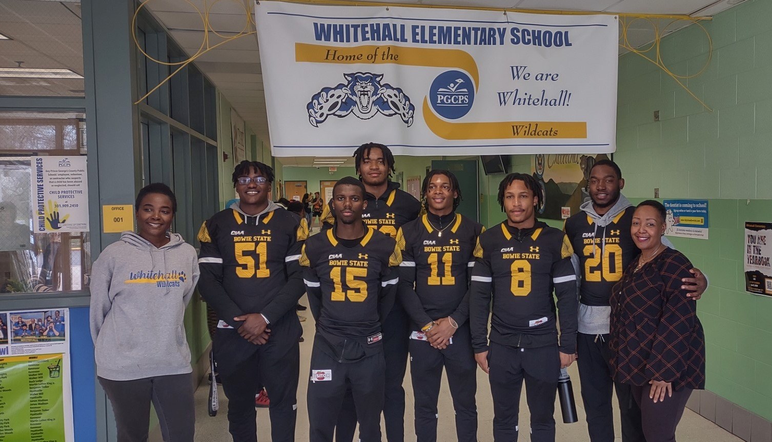 Bowie State Football Visits Whitehall Elementary for Mentor Program